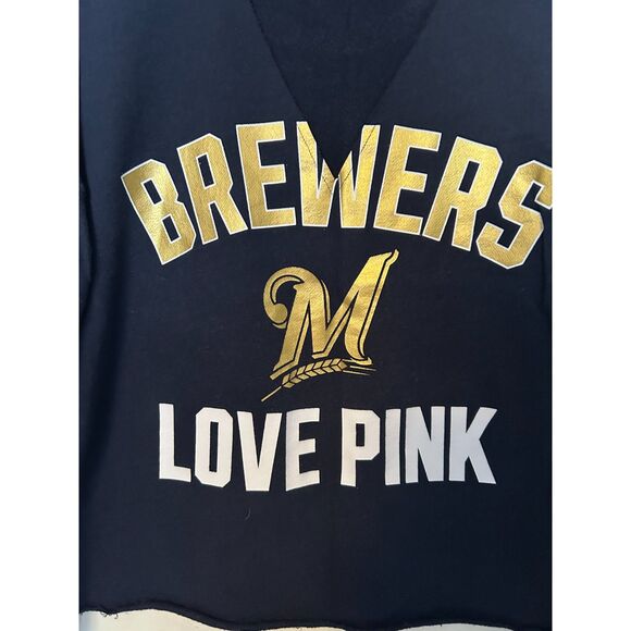 PINK Victoria's Secret Milwaukee Brewers Fleece Sweatshirt size XS Blue E56 - Picture 3 of 9